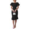 Women's Short Puff Sleeve Bodycon Dresses Crew Neck Ruffle Mermaid Hem Dress Cocktail Wedding