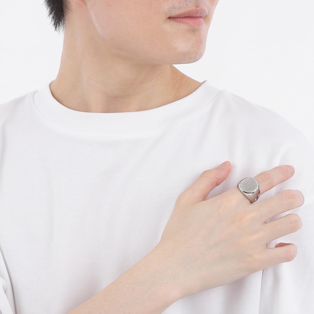 [sakuto] Men's Signet Ring, Stainless Steel, Matte Hairline, Brushed Silver (11)