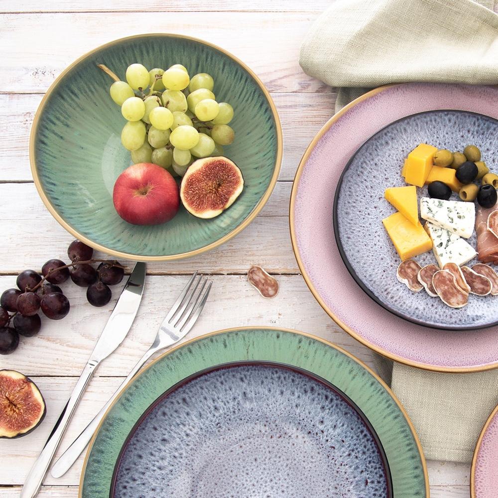 Large Deep Dinner Plate for Soup Dishes Ceramic Green 20.5cm 900 ml