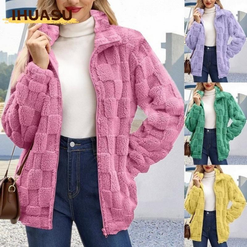 IHUASU Women's Vintage Casual Solid Color Print Autumn Winter Long Sleeve Jackets & Coats Unique Design
