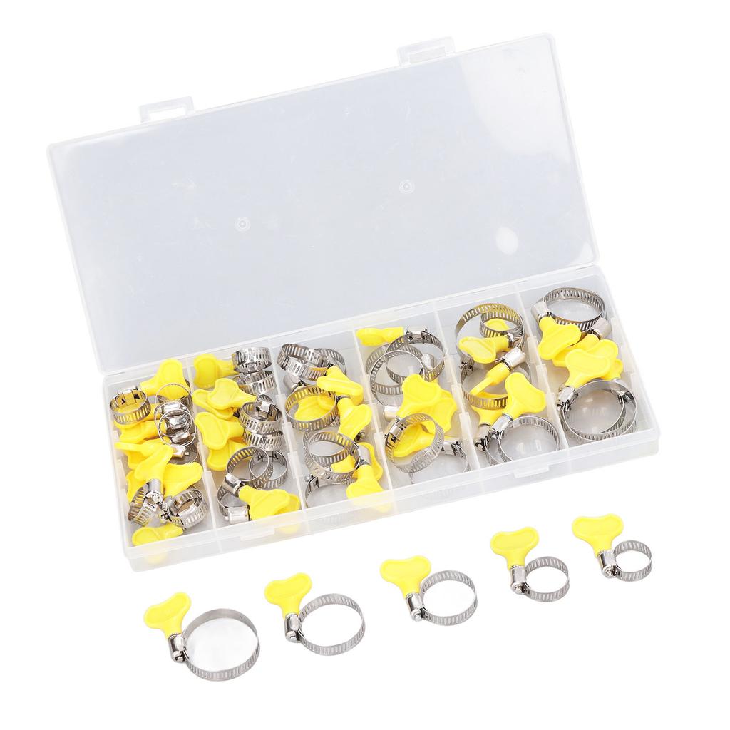 44 Pcs Key Hose Clamp Stainless Steel Reusable Adjustment Worm Gear Clamp Clip for Pipeline