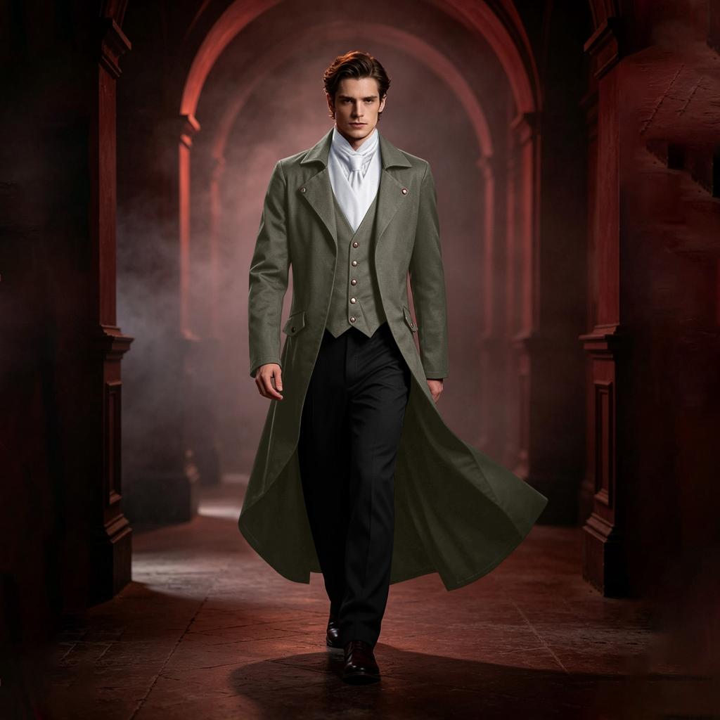 Men's Gothic Steampunk Tailcoat Jacket Black Halloween Costume