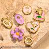 Colorful Geometric Heart Flower Drip Oil Stainless Steel Earrings & Necklace Set