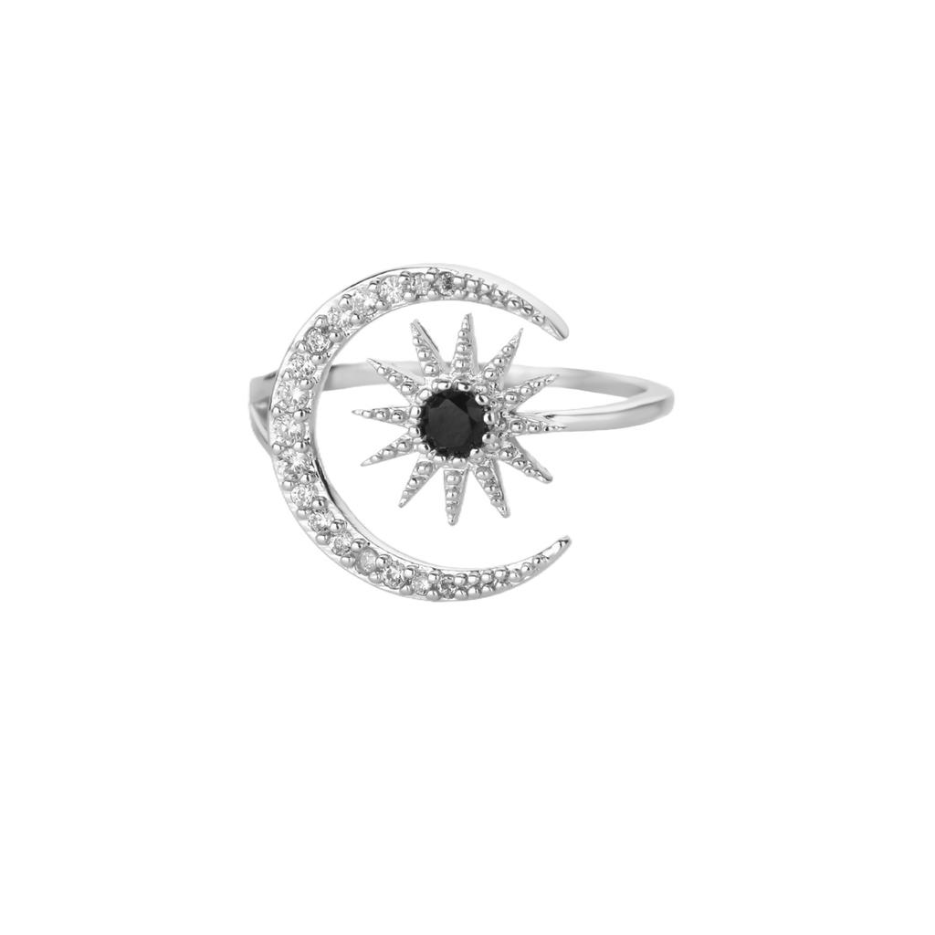 Gold Color Stainless Steel Geometric Rings For Women Zircon Star & Moon Open Ring Fashion Aesthetic Jewelry Wedding Gift