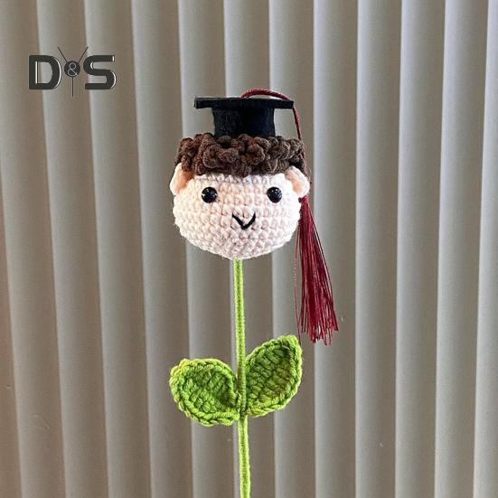 Graduates Crochet Flower Bouquet Graduation Hat Cartoon Boy Girl Dog Handmade Knitting Flower Branch Grad Parties Home Decoration