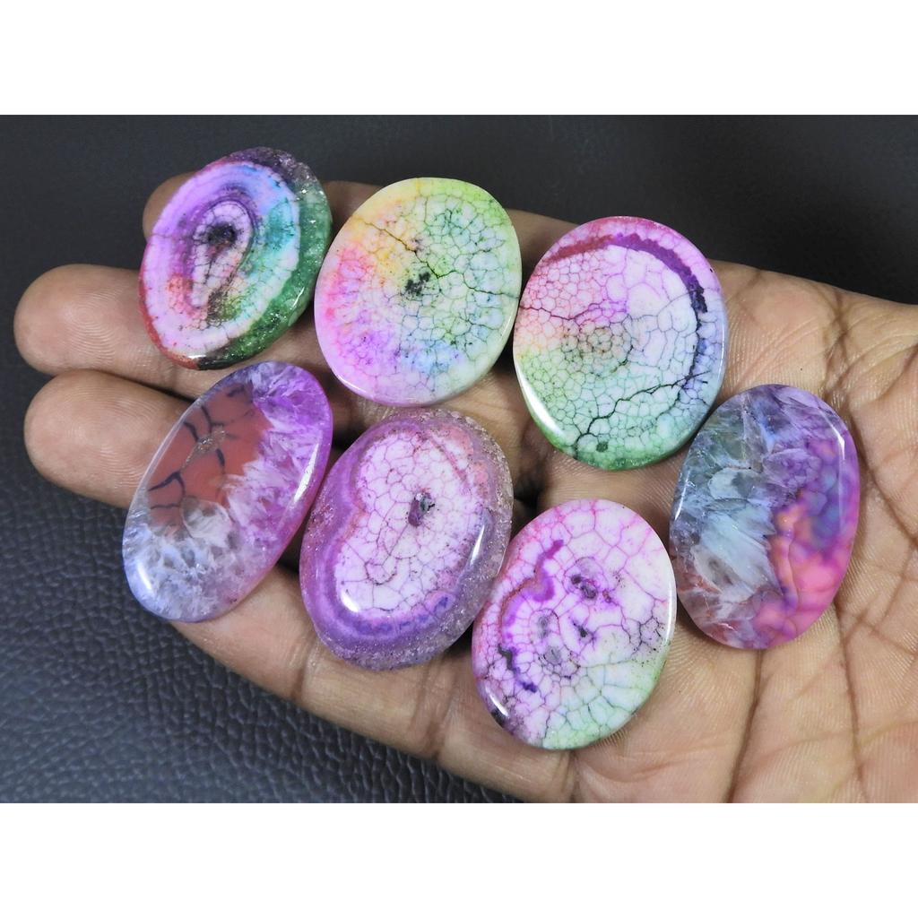 294Cts. Color Enhanced Rainbow Solar Cab Agate Oval Loose Gemstone 7Pcs Lot C-2148