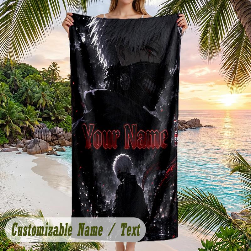 Tokyo Ghoul Beach Towel, Personalized Custom Name Text, Quick Dry Large Absorbent Towel For Beach Pool