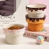 Ice Cream Shape Ceramic Cat Bowl High Foot Protection Large Diameter Elevated Cat Bowl Non Slip Flat Bottomed Cat Food Bowl
