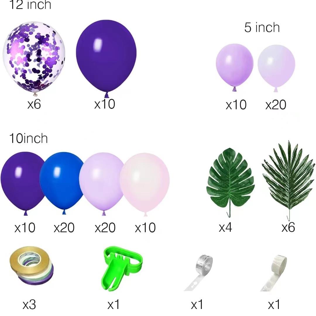 

Purple Confetti Balloon Palm Leaf Birthday Graduation Wedding Party Decoration Set as shown