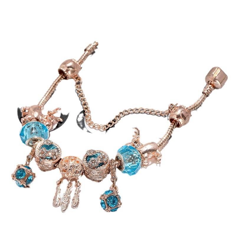 Pan's Blue Crystal Dream Catcher Rose Gold Ladies Bracelet