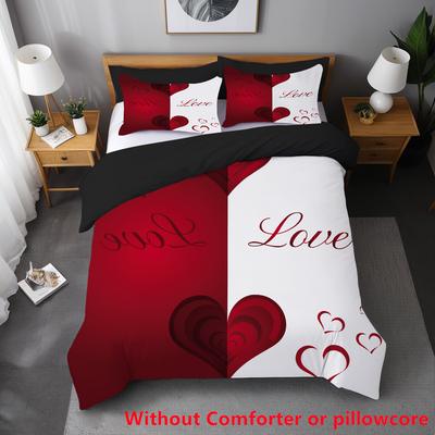 Ensemble de housse de couette 3D Cœur d'amour Thème Romantique de Luxe Ensemble de housses de literie douces Cadeaux Saint-Valentin pour Couple Décor de Chambre à coucher
