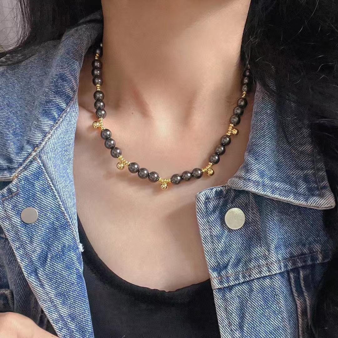 Vintage High Quality Faux Tahitian Black Pearl Collarbone Chain Necklace French Romantic Collarbone Chain