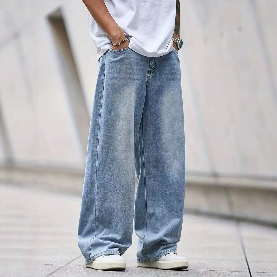 American high street wide-leg straight jeans men's washed old loose summer new thin trousers