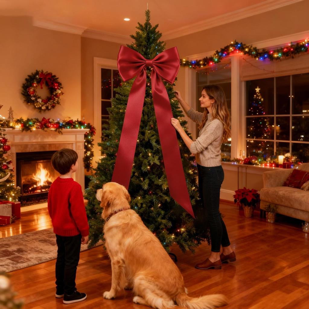 Christmas Tree Bow Satin 75 Inch Home Decor Oversized Bow Topper Christmas Tree Ornaments for Wedding Birthday Wall Front Door