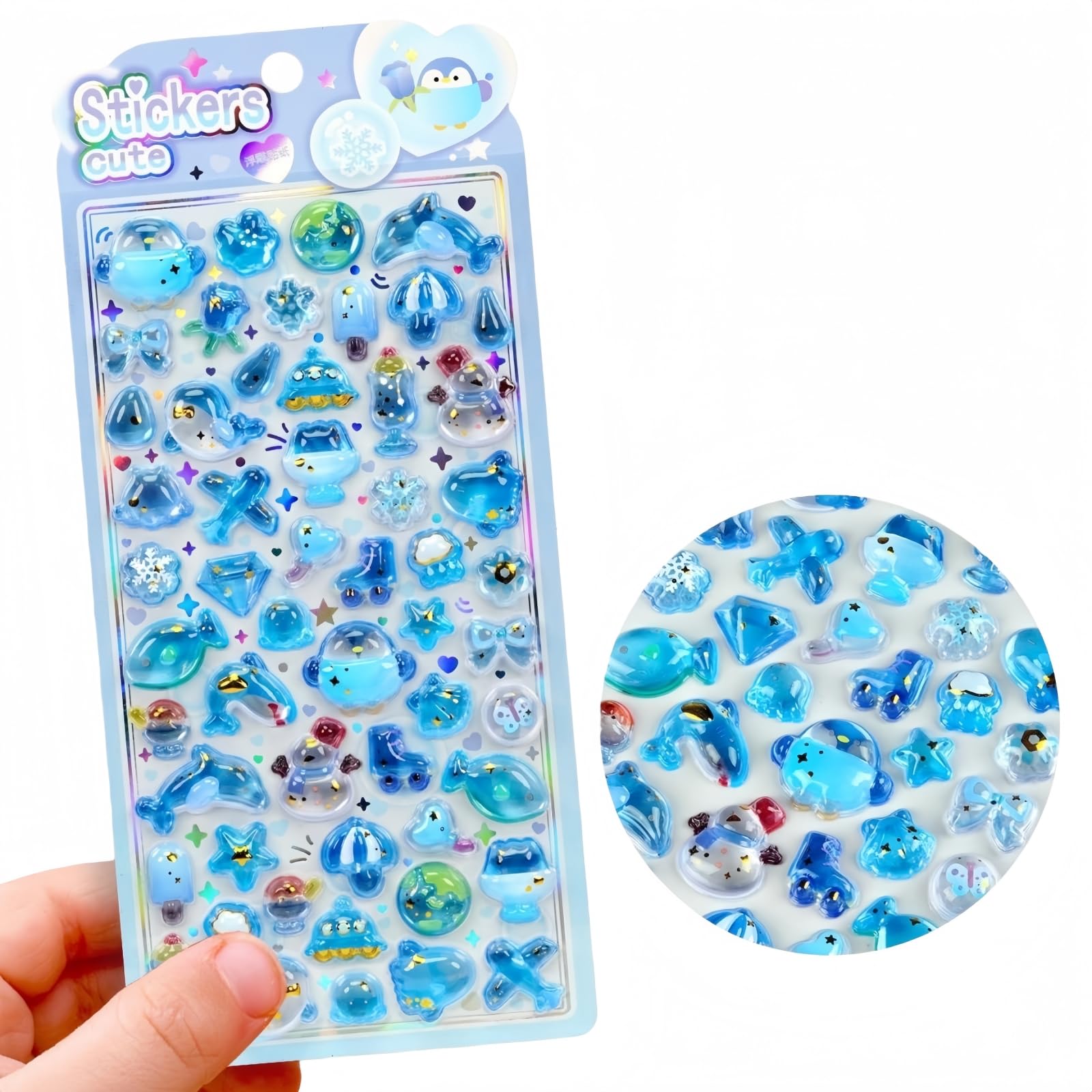 

Thougthings 2026 SNS Popular Puffy Medium Solid 3D Glitter Resin Drop Notebook Smartphone Case Decoration Girls Kids Gift Blue Planet
