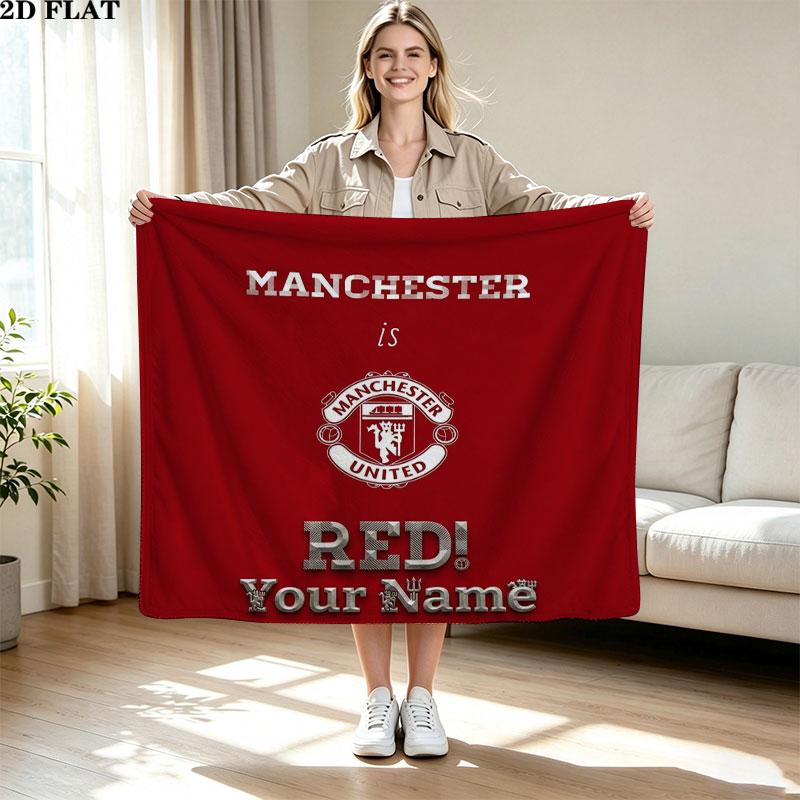 1PC Manchester United F Custom Name Patterned Flannel Blanket Suitable For All Seasons for Home Decor Warmth and Comfort Gifts Holiday Present