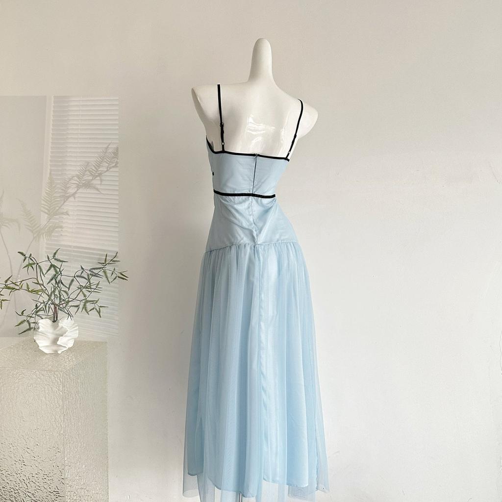 Women's Mesh Strapless Dress 2026 Spring Summer New Arrival V-neck Bowknot Deco Long Maxi Dresses Female