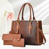Women’s Trendy European Retro Crocodile Pattern Tote Bag Set, 3Pcs Convertible Top Handle Shoulder Crossbody Purse