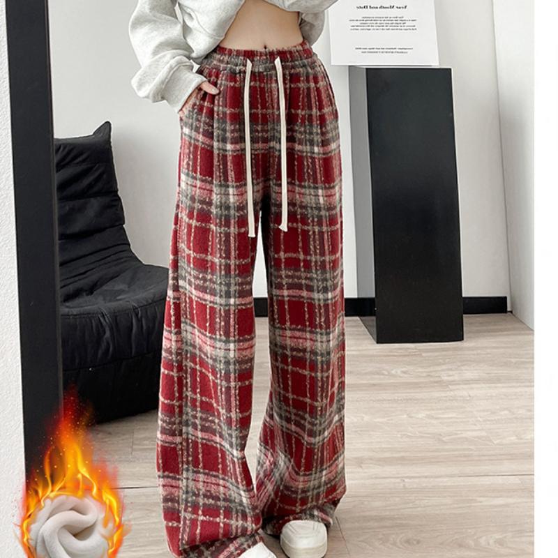 Retro Plaid Pants for Women In Spring and Autumn New High-waist Draped Straight-leg Pants Loose Casual Wide-leg Pants