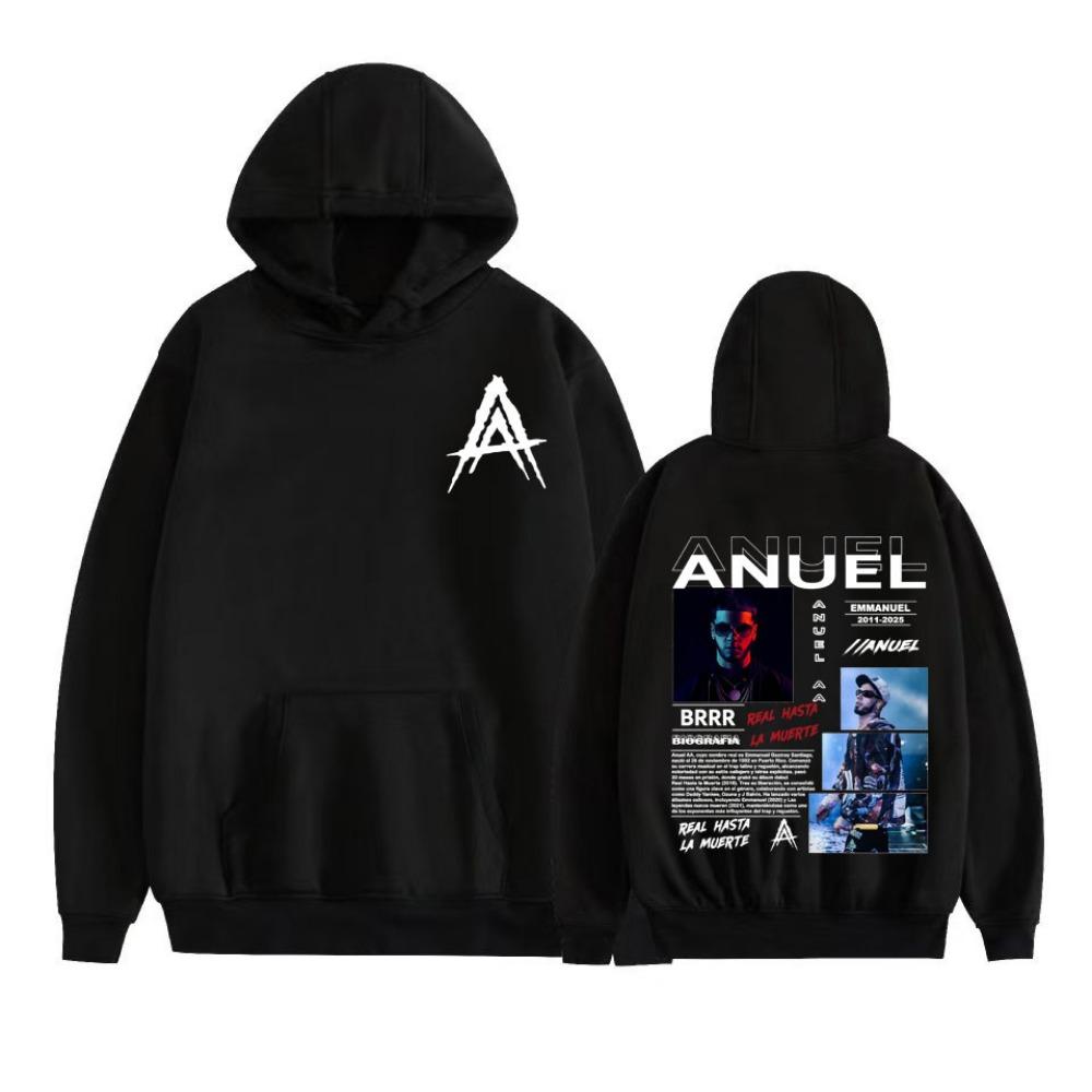 

Худи с графикой рэпера Anuel AA Real Hasta La Muerte 2025 для мужчин и женщин, модный хип-хоп пуловер в стиле харадзюку с длинным рукавом, толстовка, топы S