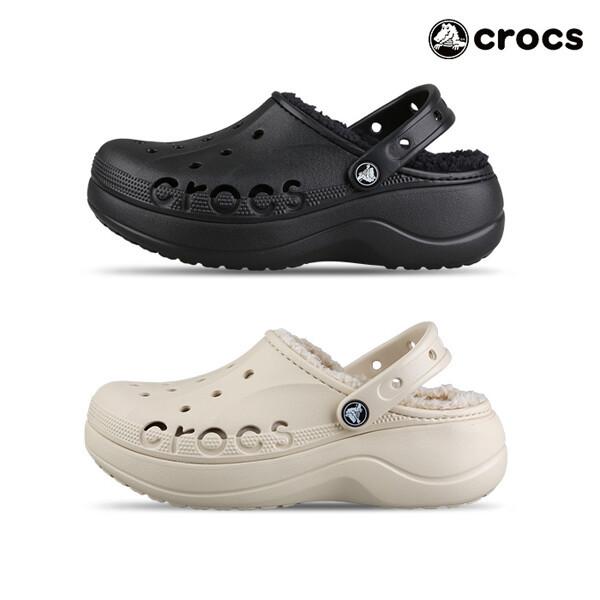 Crocs Winter Warm Fur Slippers Men woMen Black White 2 Baya Platform Lined Clog 1)208708001/M6/W8250