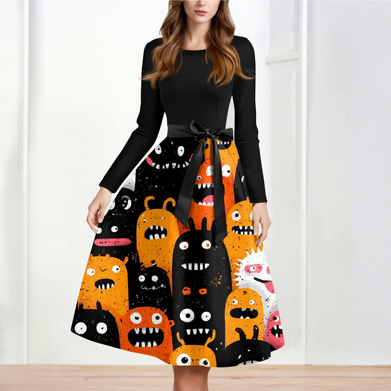 

Женское повседневное и модное платье с длинными рукавами и R-образным вырезом с принтом снежинок XL жёлтый