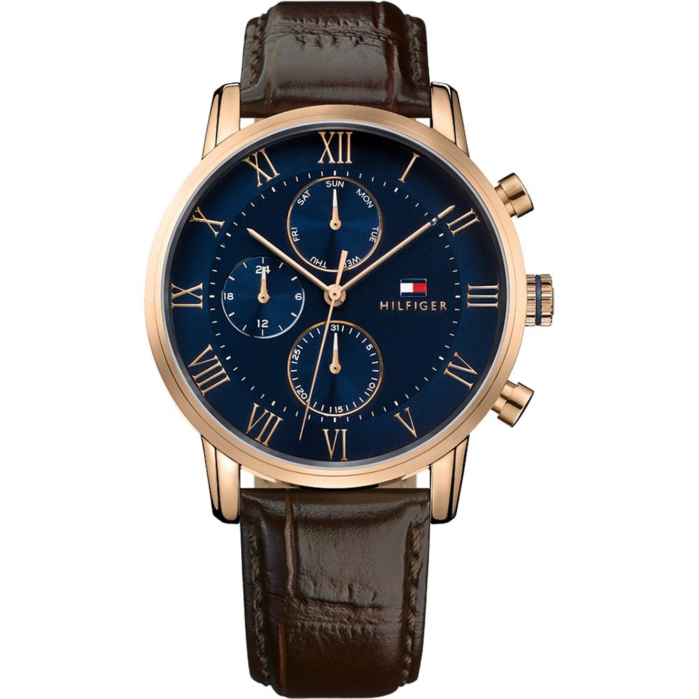 Tommy Hilfiger Kane Blue Dial Brown Leather Strap Men s Quartz Watch 1791399 синий
