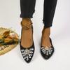 Pointed single shoes women's new autumn shallow mouth rhinestone flat bottom ladyshoes soft sole women's shoes one