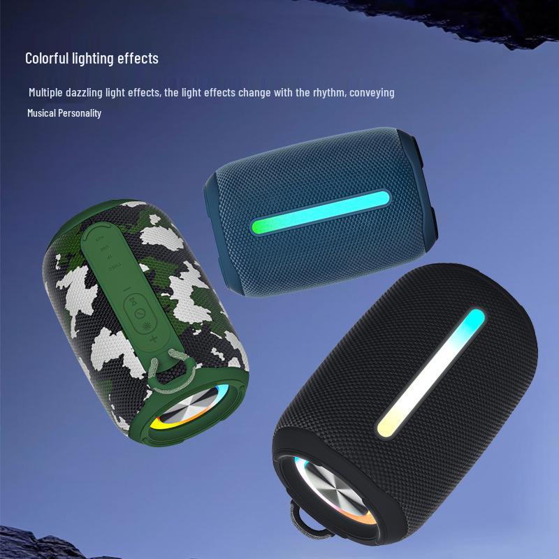 Portable Waterproof Bluetooth Speaker with High-Quality Sound, Colorful Lights, Ideal for Outdoor Parties.