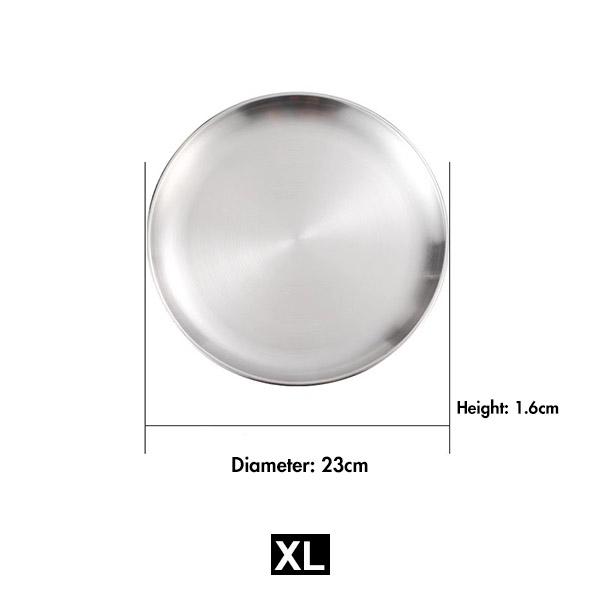 Reusable 304 Stainless Steel Dinner Plates, Heavy-Duty Metal Round Dishes Flat Feeding Serving Plate - Tableware