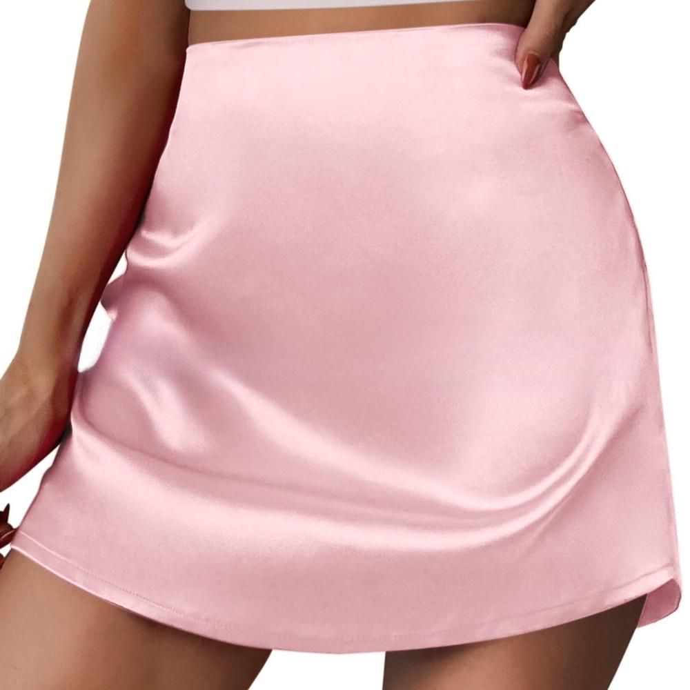 women's Satin High Waist A Line Mini Skirt Elegant Casual Short Skirt with Elastic Waistband