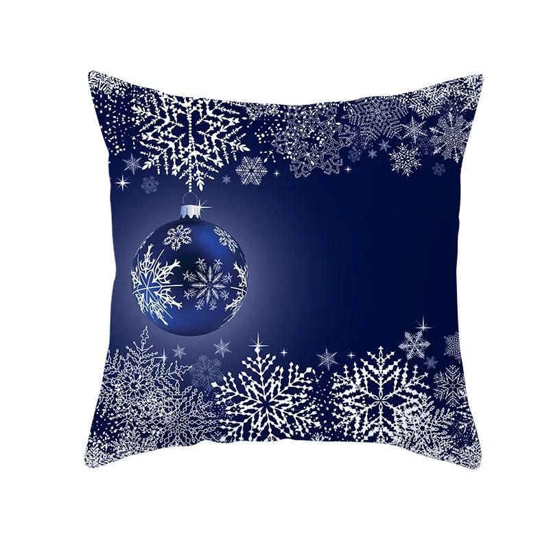 2022 Happy New Year Home Party Decor Cushion Cover Christmas Blue Snowflake Cartoon Printed Pillow Cover Xmas Pillowcase 45x45cm