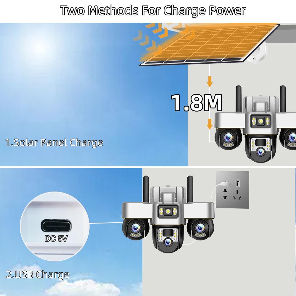 Three-lens Surveillance Camera Outdoor HD Night Vision Full Color Solar Camera