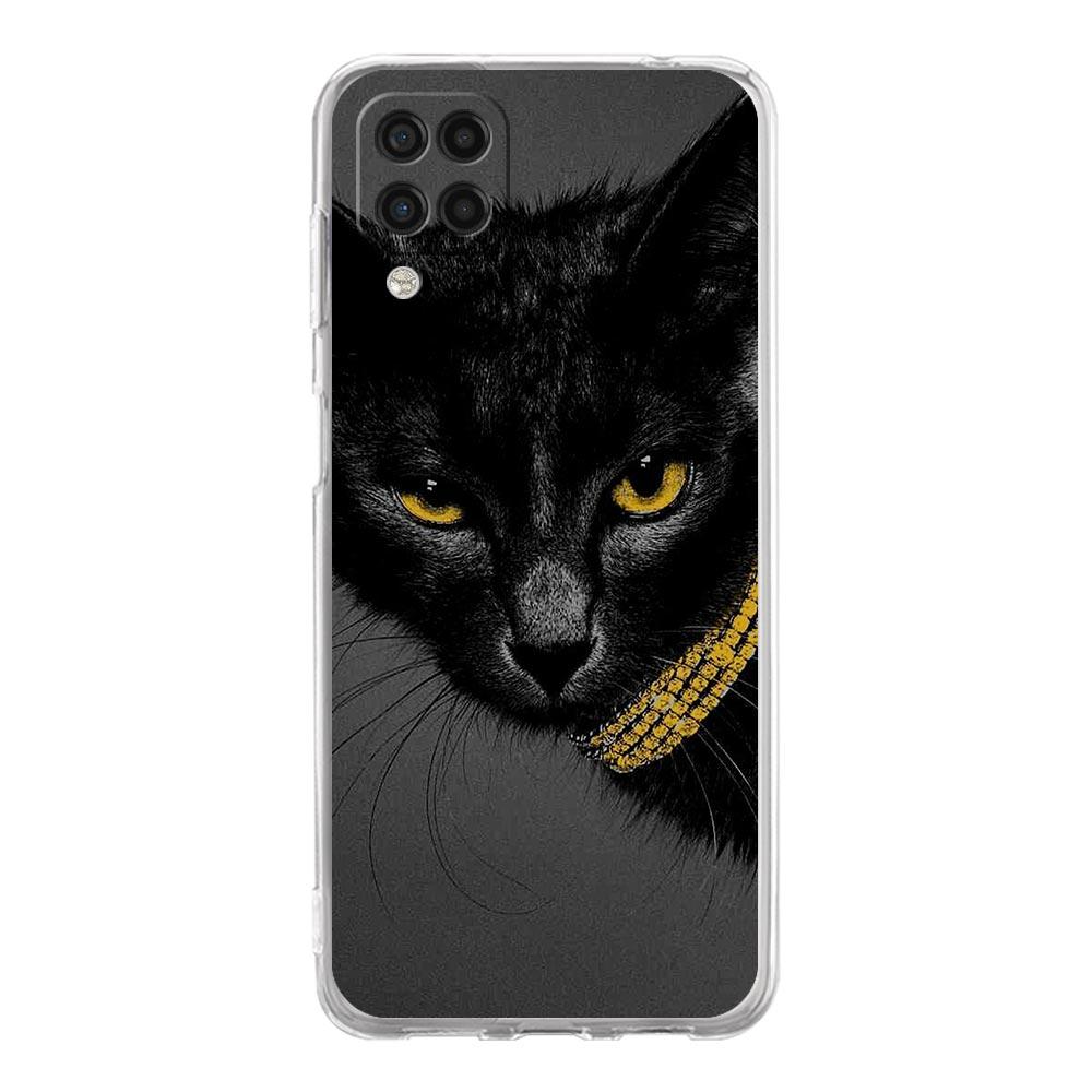 Case For Samsung Galaxy A13 A23 A33 A53 A73 5G A51 A71 A21S A12 A11 A31 A41 A03s A52 A32 A22 Clear Cover Black Cat Staring Eye