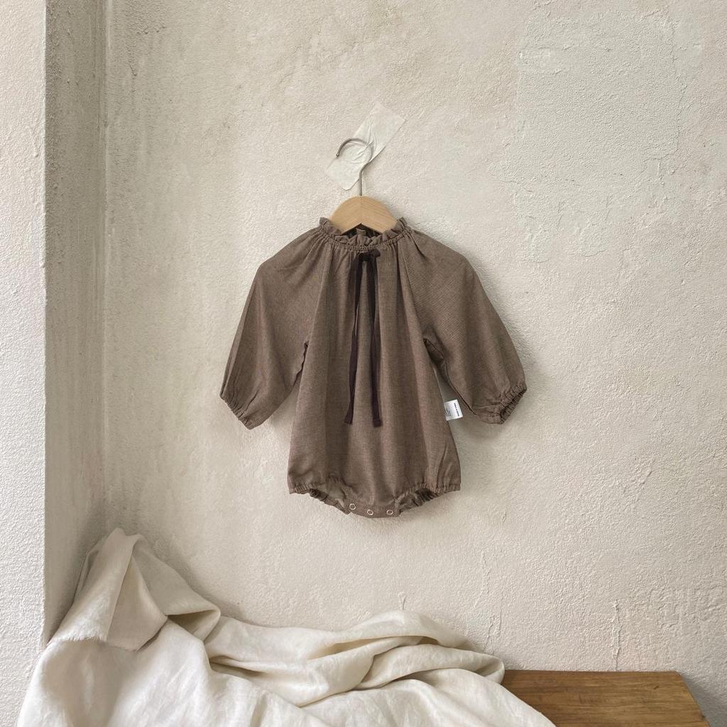 Autumn Floral Collar Bowknot Lantern Sleeve Onesie for Baby Girls