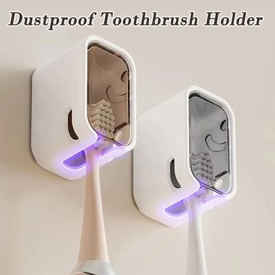 2Pcs Toothbrush Rack Wall-Mounted Punch-Free Toothbrush Hook Bathroom Toothbrush Storage Rack Bathroom Toilet Organizer