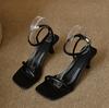 Sandals women's summer square head one-word strap stiletto high heels