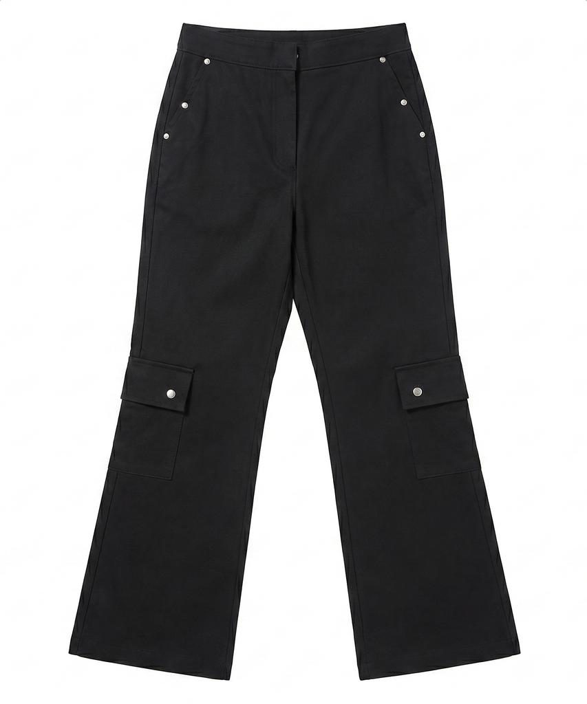 Ebeulisi Eyelet Wide Cotton Cargo Pants (Black)