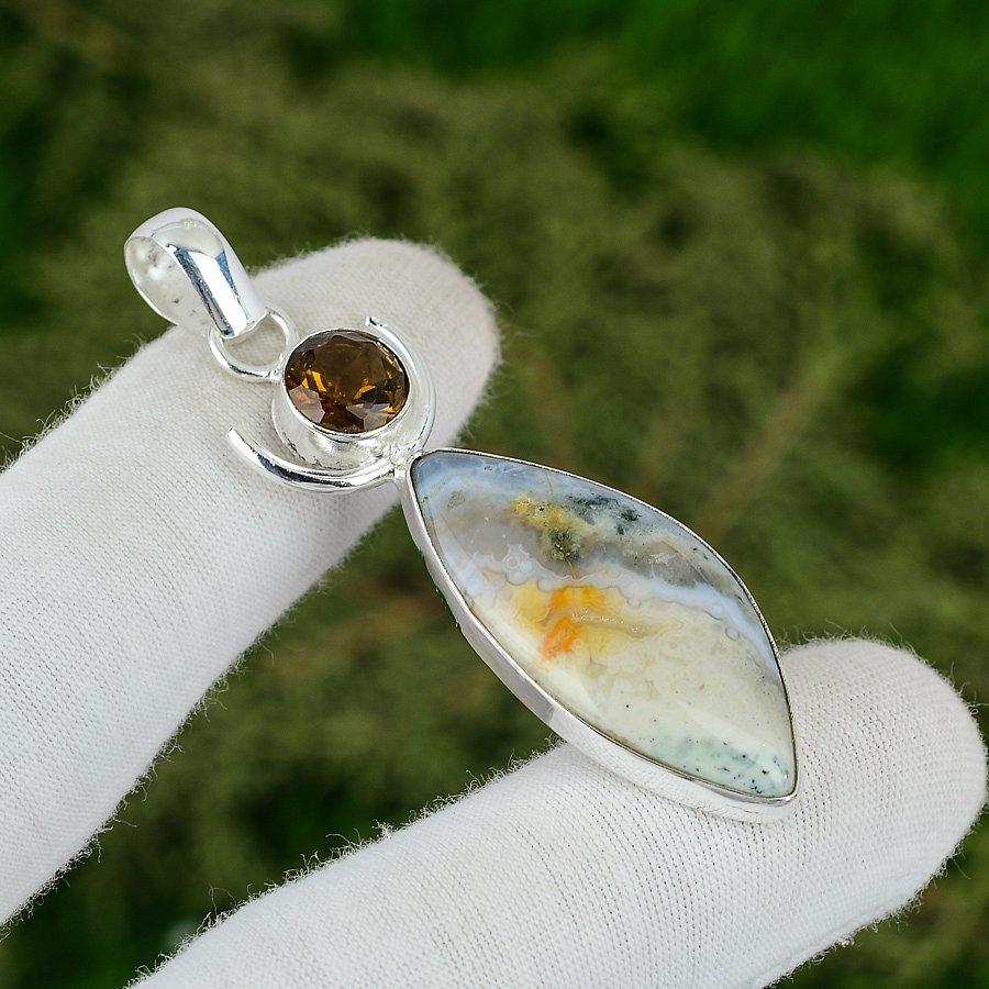 Sisters Day Deal Natural Ocean Jasper Smoky Quartz Pendant Jewelry 925 Silver