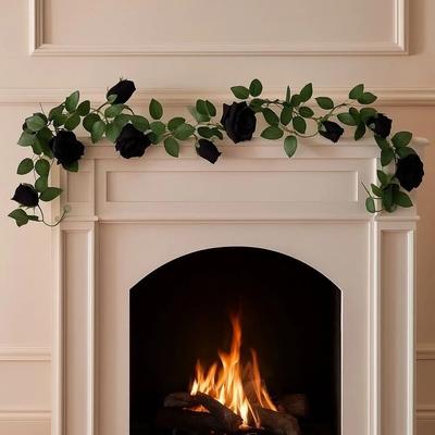 200cm Simulated Flowers Rose Pattern Black Color Artificial Rose Vines Handmade Realistic Halloween Garland Ceiling Hanging