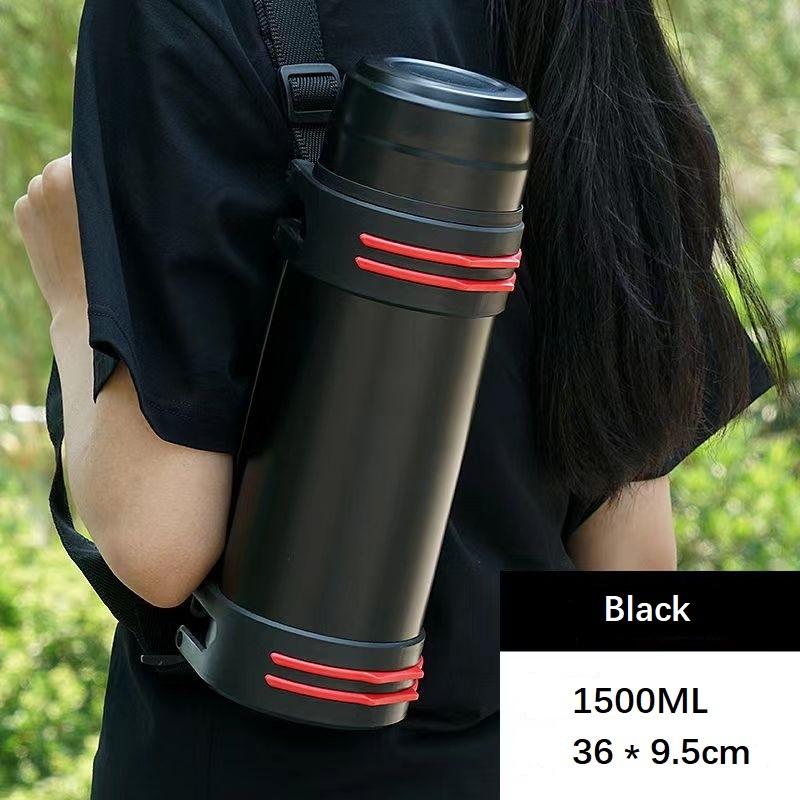 1500/2500 ml Isolierbecher, 100 % auslaufsicher, 100 % Isolierung, großes Fassungsvermögen, Edelstahl, mit Griff und Schultergurt, für Reisen, Angeln, Arbeit