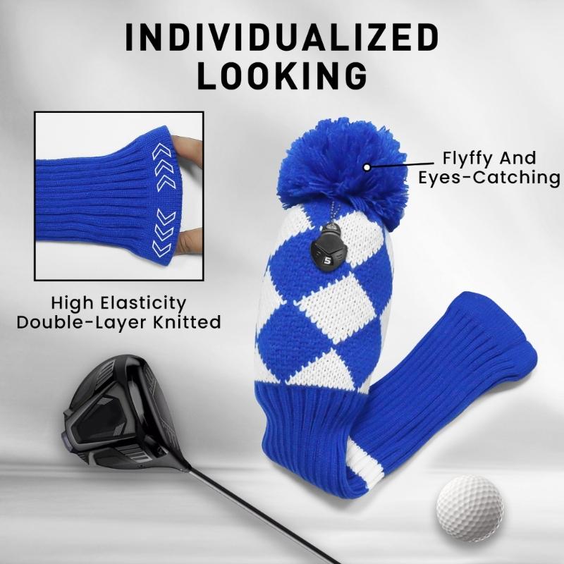3Pcs Knitted Golfing Club Head Covers Knitted Golfing Driver Headcover Golfing Wood Head Covers Golfing Club Accessories