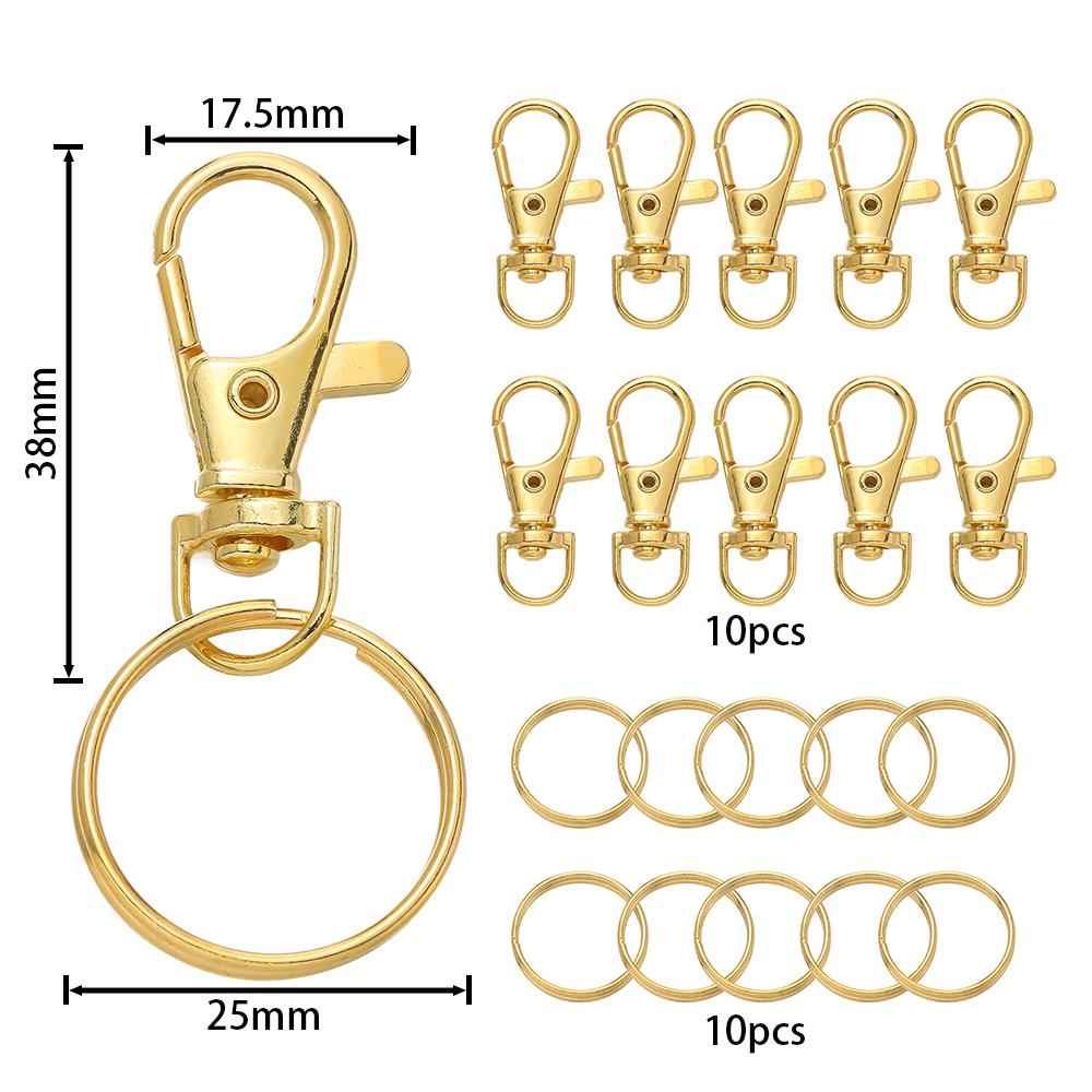 20pcs/lot Swivel Snap Hooks With Key Rings Key Chain Clip Hooks Lobster Claw Clasps For Bag Dog Chains Keychains DIY Jewelry