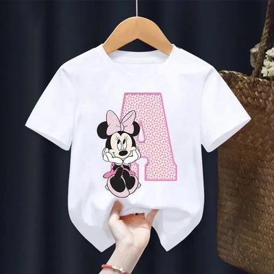Minnie Mouse Disney Cartoon Printed Top Girls' Letter T-Shirt Cute Children's Short Sleeve