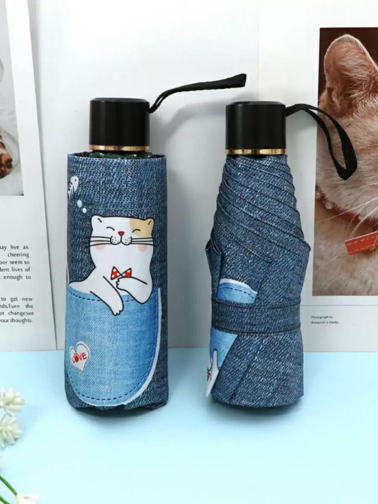 Cute Kitty Thickened Sun Umbrella Female Foldable Small Portable Sun Shade Rain Dual-Use Sun Protection UV Protection