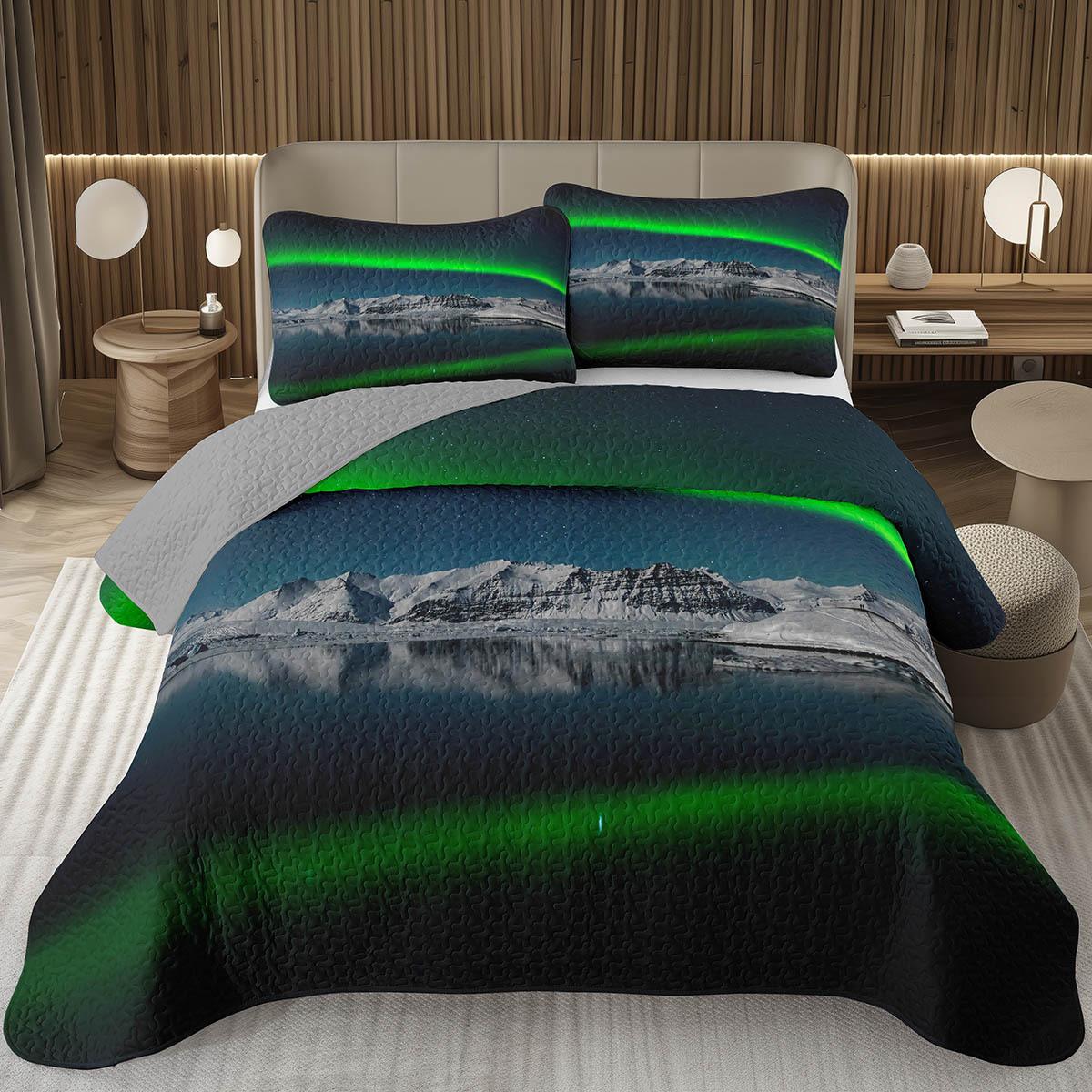 Aurora Bedspread Northern Lights Coverlet Set Twin King Stary Sky Aurora Quilted Beding Set Microfiber Snow Mountain Bed Cover 120*200cm Single