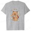 Modische Capybara Trage Rucksack Druck T-Shirt Lässig Kurzarm Grafik T-Shirt Unisex Locker Harajuku Shirt Honey Baby Oberteile