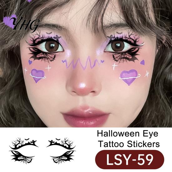 Waterproof Cosplay Makeup Transfers 2 Pairs Halloween Eye Tattoo Stickers, Temporary Face Decals with Quick Art for Novices Pumpkin Bat Spider