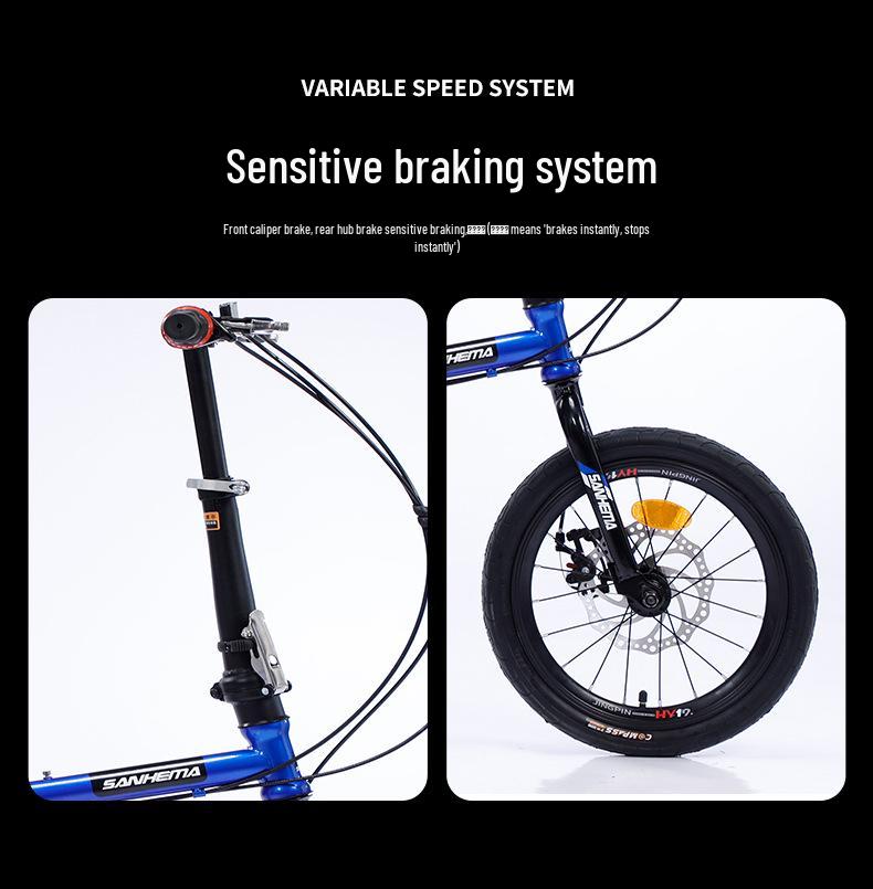 Sanhe Ma 16" Folding Bike with Variable Speed & Double Disc Brakes for Kids & Adults