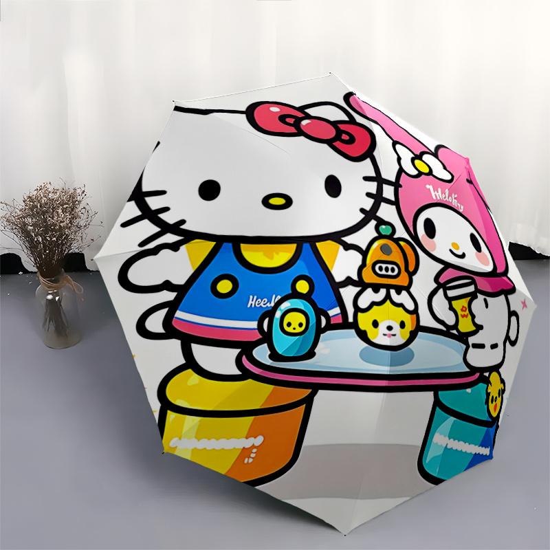 1pc Hello Kitty & My Melody Automatic Opening/Closing Umbrella with Foldable Design, 8-Rib Iron Frame Outdoor Umbrella - Perfect Gift for Fans, Travel